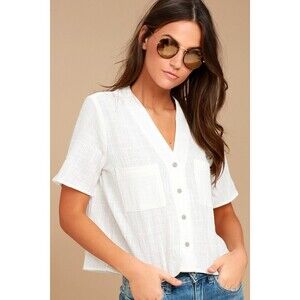 Lulus Lift My Spirits White Button-up Crop Top - Size M